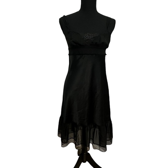 Victoria’s Secret Angels Slip Dress Black Satin Ruffle Mesh Size Extra Small - Picture 1 of 7